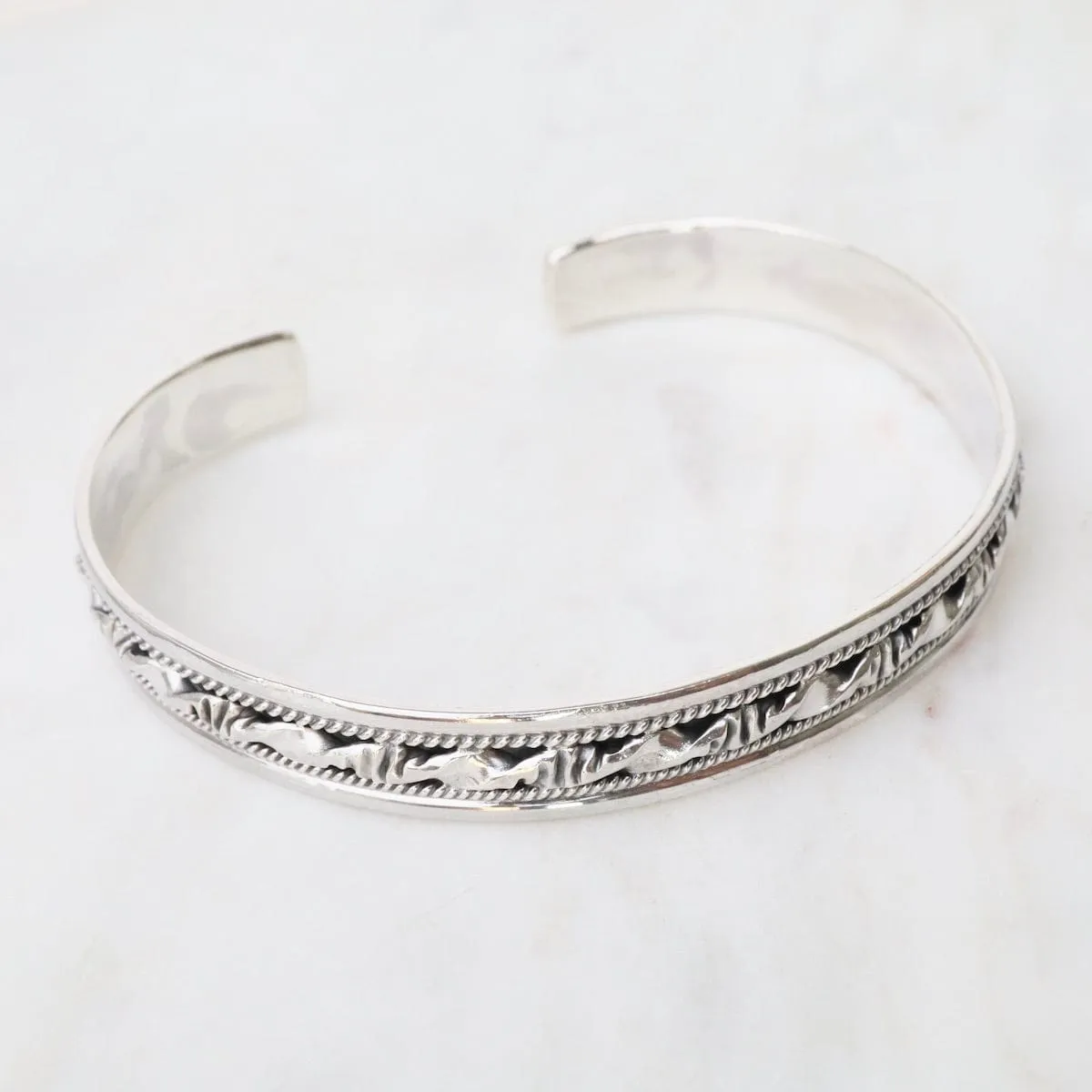 1/2" Woven Twist in Dot Row Sterling Silver Cuff