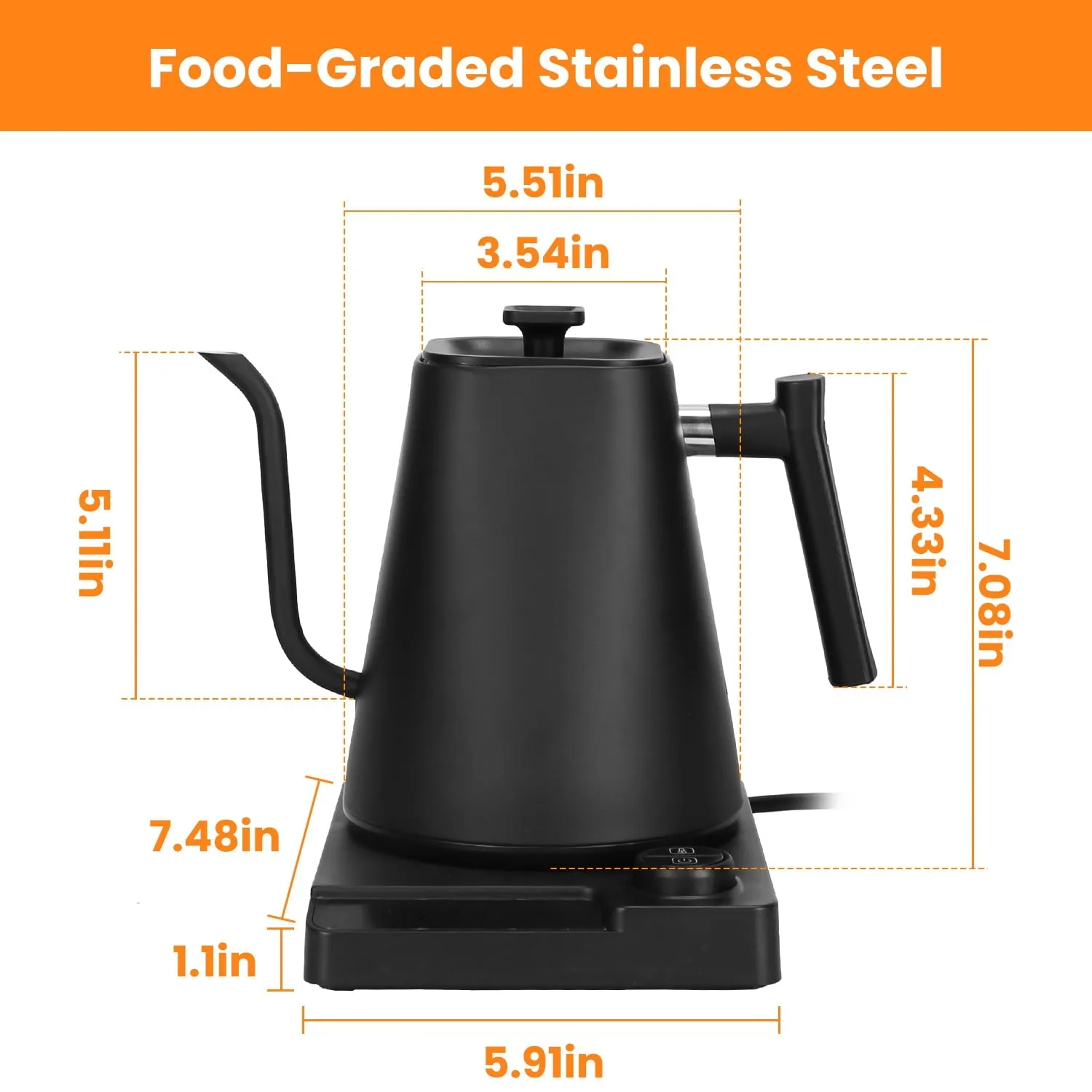 1L/33.8OZ Electric Gooseneck Kettle iMounTEK 1200W Stainless Steel Electric Kettle wirh 24H Timer Auto Shut-Off for Pour Over Coffee Tea Matte Black