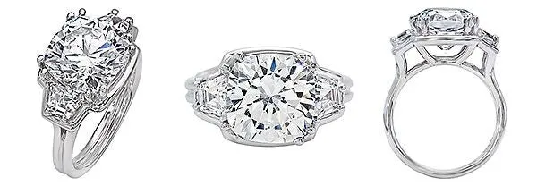 5 Carat Cushion Trapezoid Cubic Zirconia 3 Stone 14K White Gold Ring