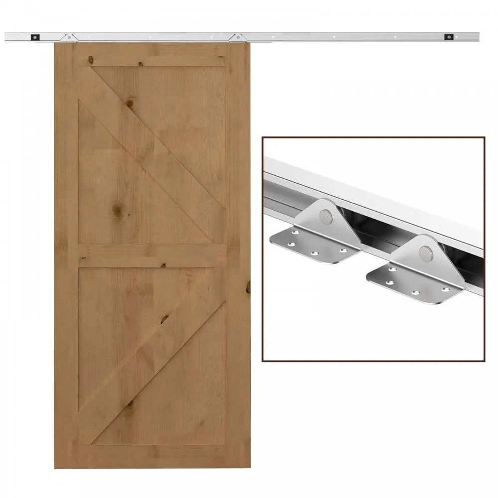 6FT 1860mm Sliding Barn Door Kit Modern Closet Hardware Track System Unit for Single Wooden by Wood Roller Style Set