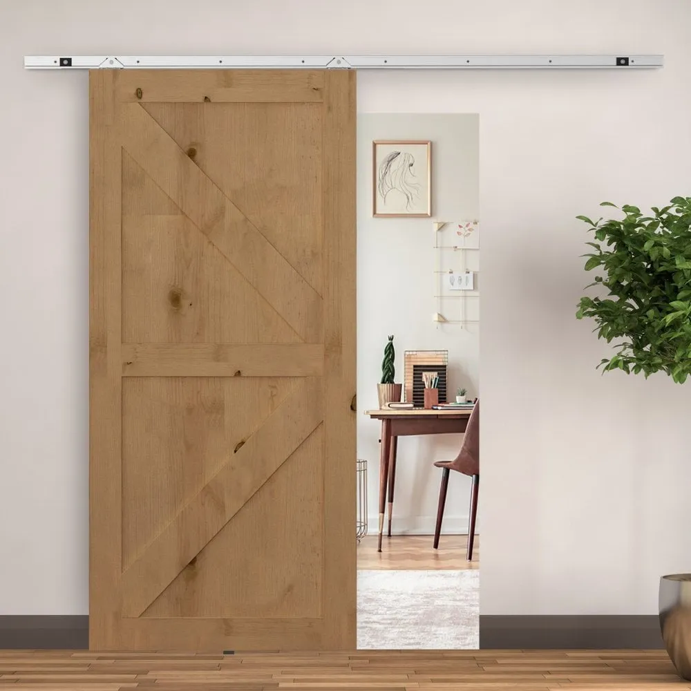 6FT 1860mm Sliding Barn Door Kit Modern Closet Hardware Track System Unit for Single Wooden by Wood Roller Style Set