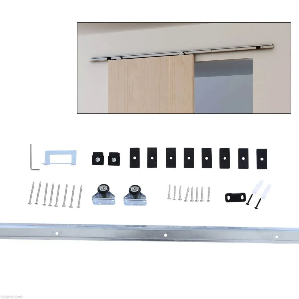 6FT 1860mm Sliding Barn Door Kit Modern Closet Hardware Track System Unit for Single Wooden by Wood Roller Style Set