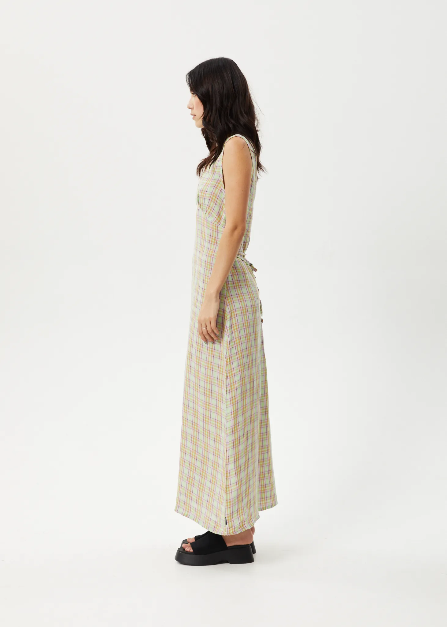 AFENDS Womens Kali - Hemp Maxi Dress - Pistachio Check