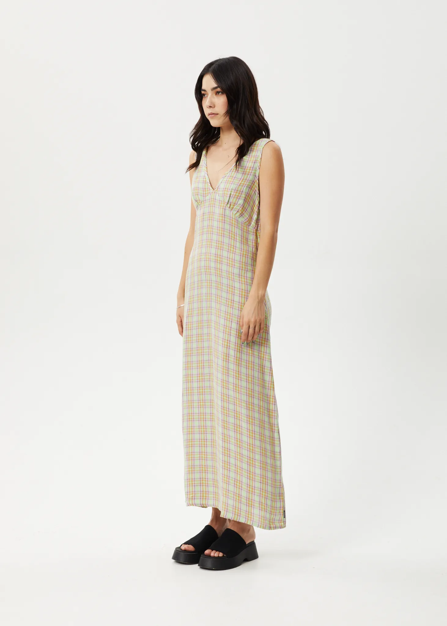 AFENDS Womens Kali - Hemp Maxi Dress - Pistachio Check