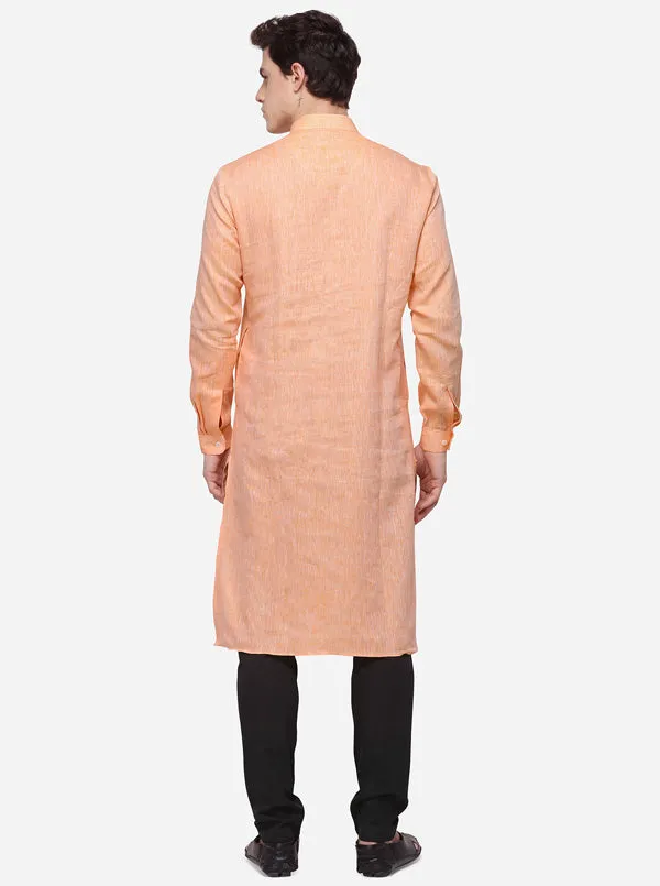 Apricot Orange Solid Regular Fit Modi Kurta | JadeBlue