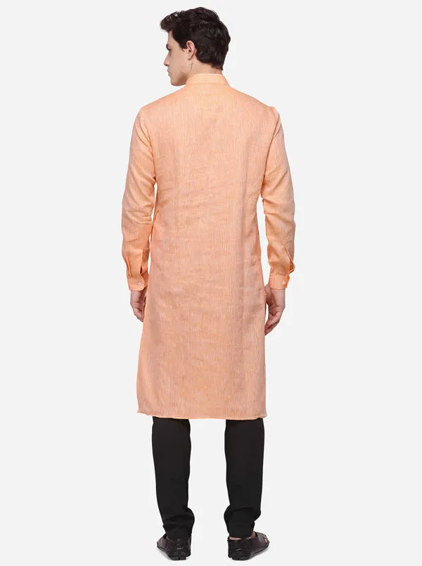 Apricot Orange Solid Regular Fit Modi Kurta | JadeBlue