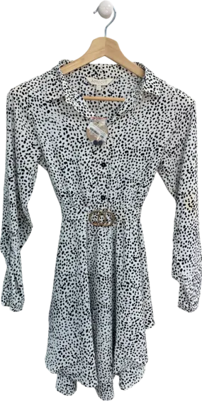 Apricot White/Black Printed Circle Hanky Hem Dress UK 10