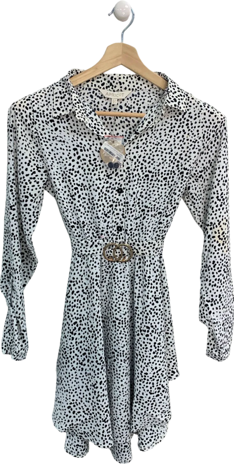 Apricot White/Black Printed Circle Hanky Hem Dress UK 10