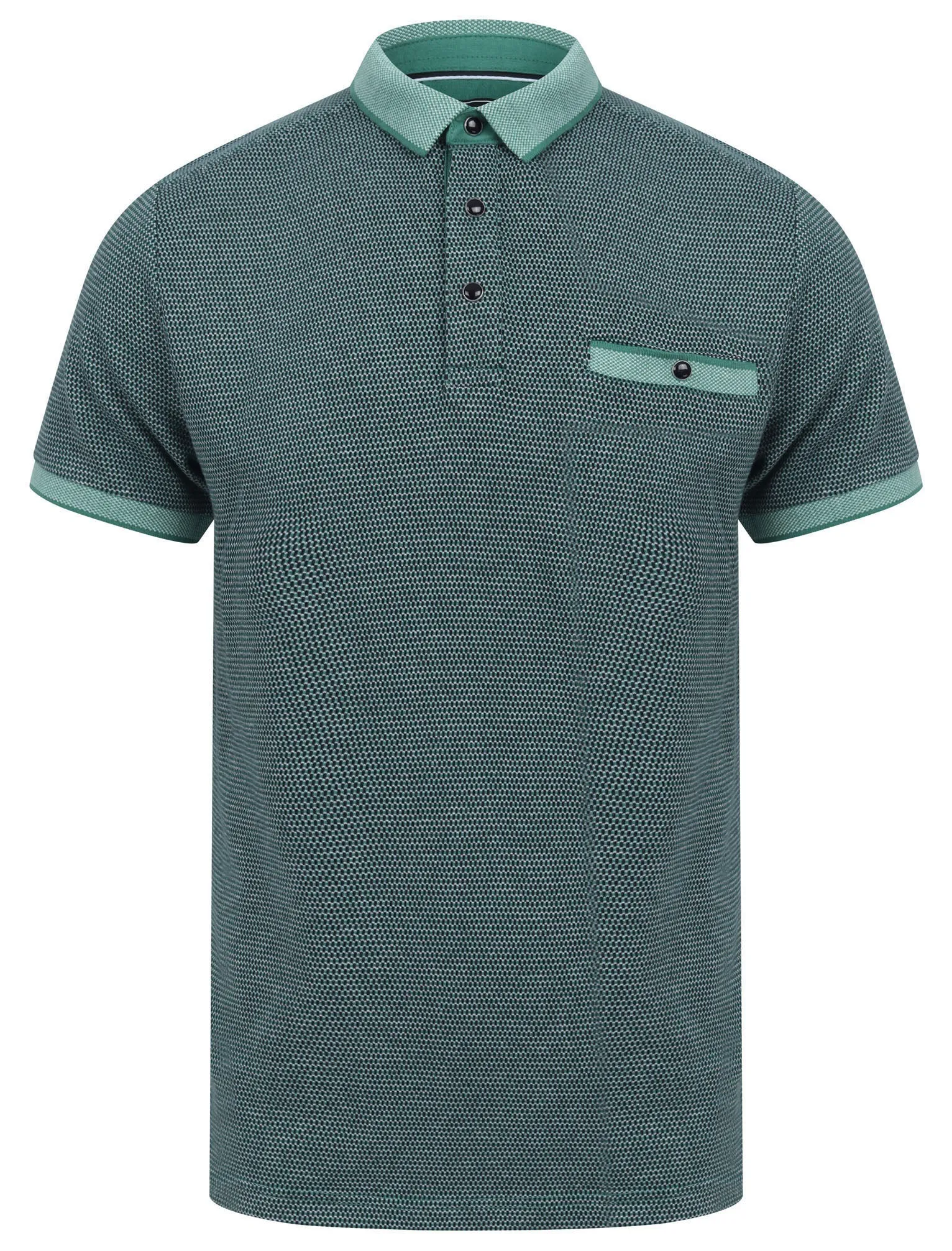 Artillery Cotton Jacquard Polo Shirt with Chest Pocket In River Green - Kensington Eastside