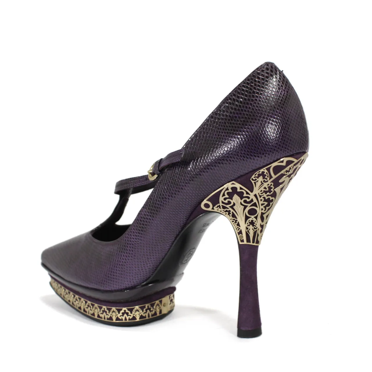 Bally Pattys Purple Pointed-Toe Flare Heel Pumps With T-Strap