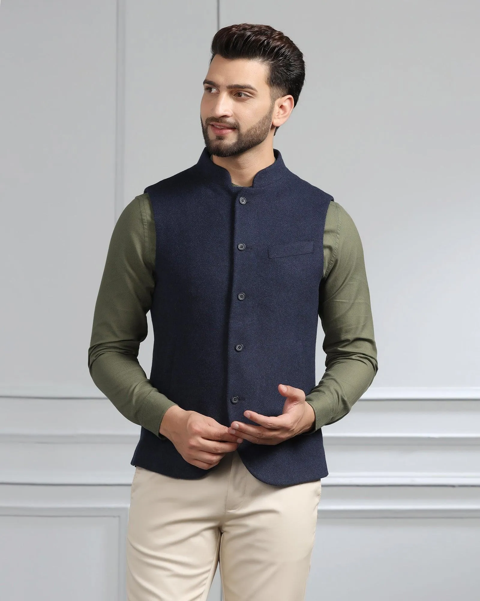 Bandhgala Casual Navy Solid Waistcoat - Canford