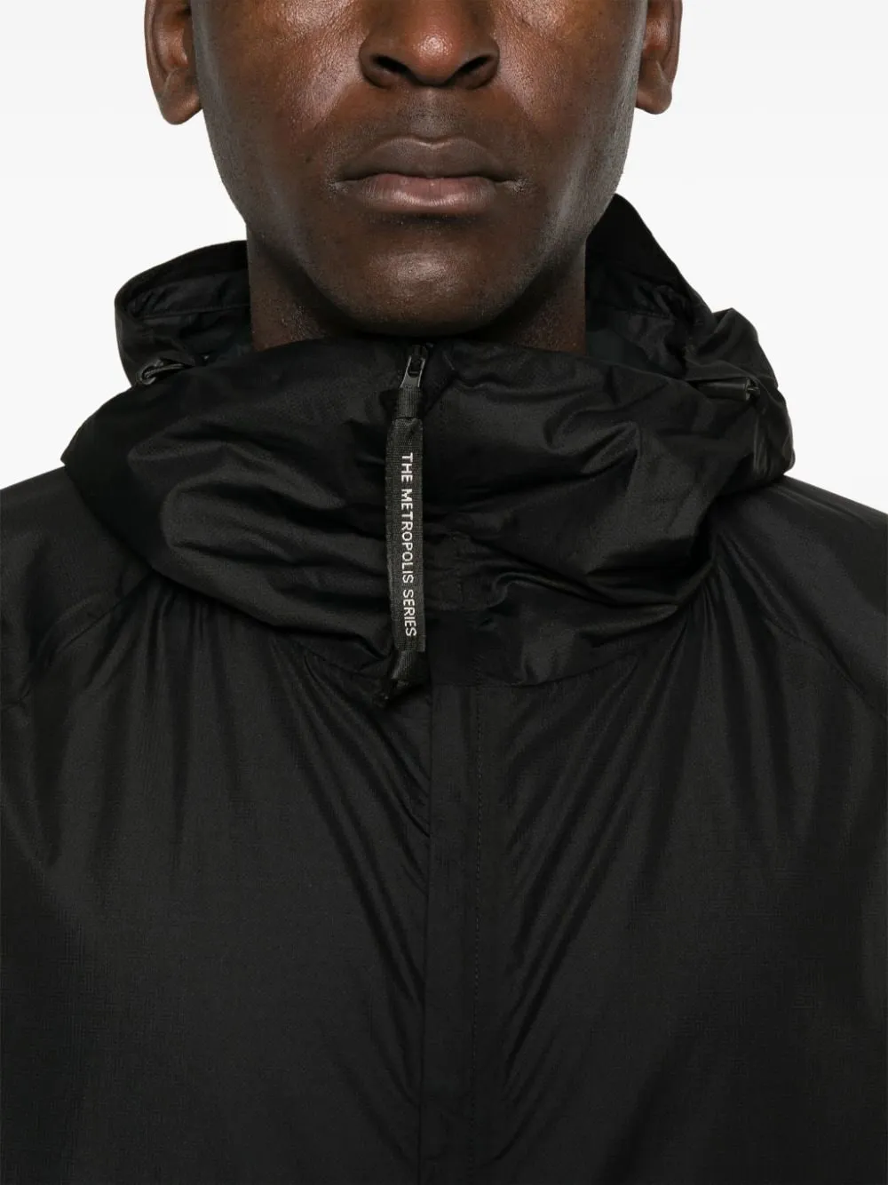 BLACK RIPSTOP TEXTURE PADDED DESIGN CLASSIC HOOD COAT