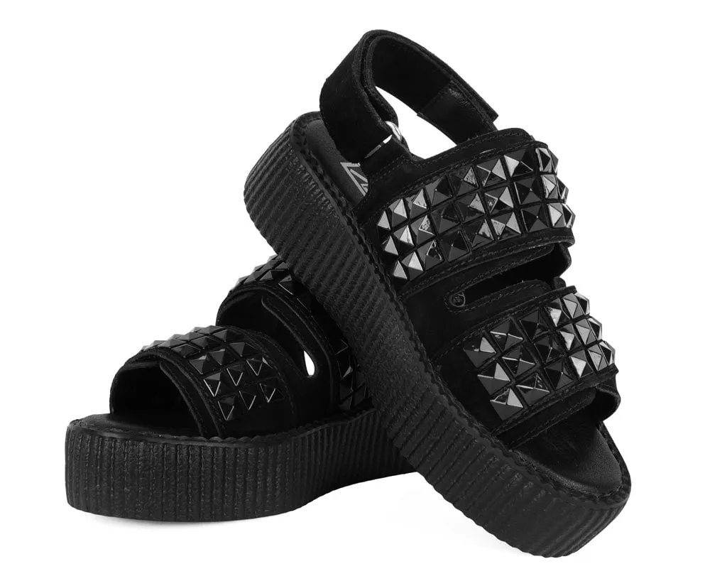 Black Suede Velcro Studded Sandal