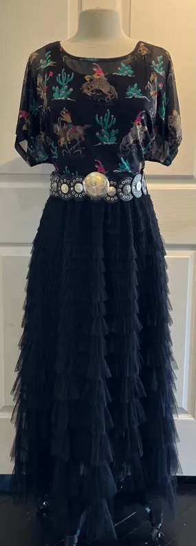 Black Tiered Ankle Length Tulle Skirt