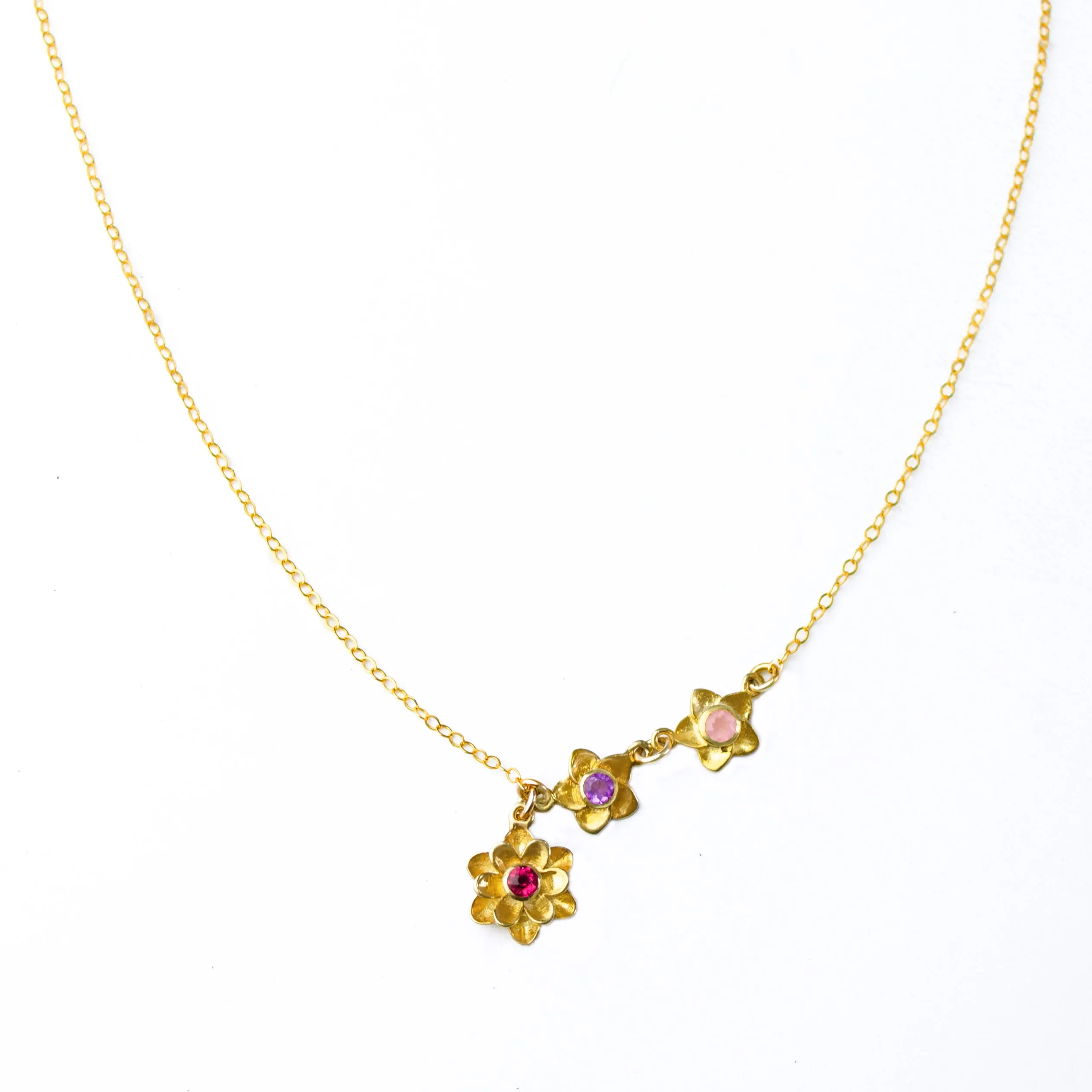 Bloom Lariat Style Birthstone Charm Necklace for Mom, Flower Pendants