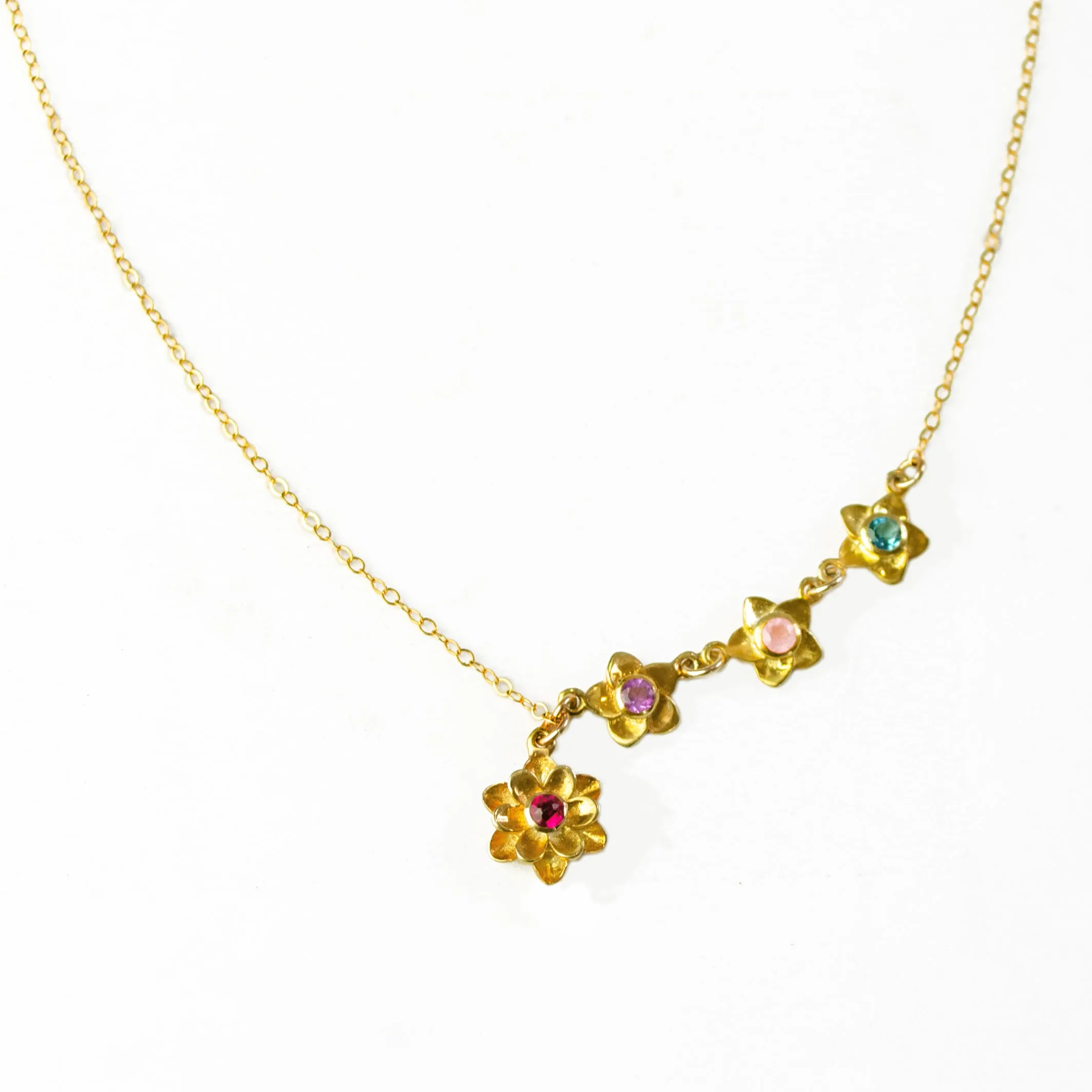 Bloom Lariat Style Birthstone Charm Necklace for Mom, Flower Pendants