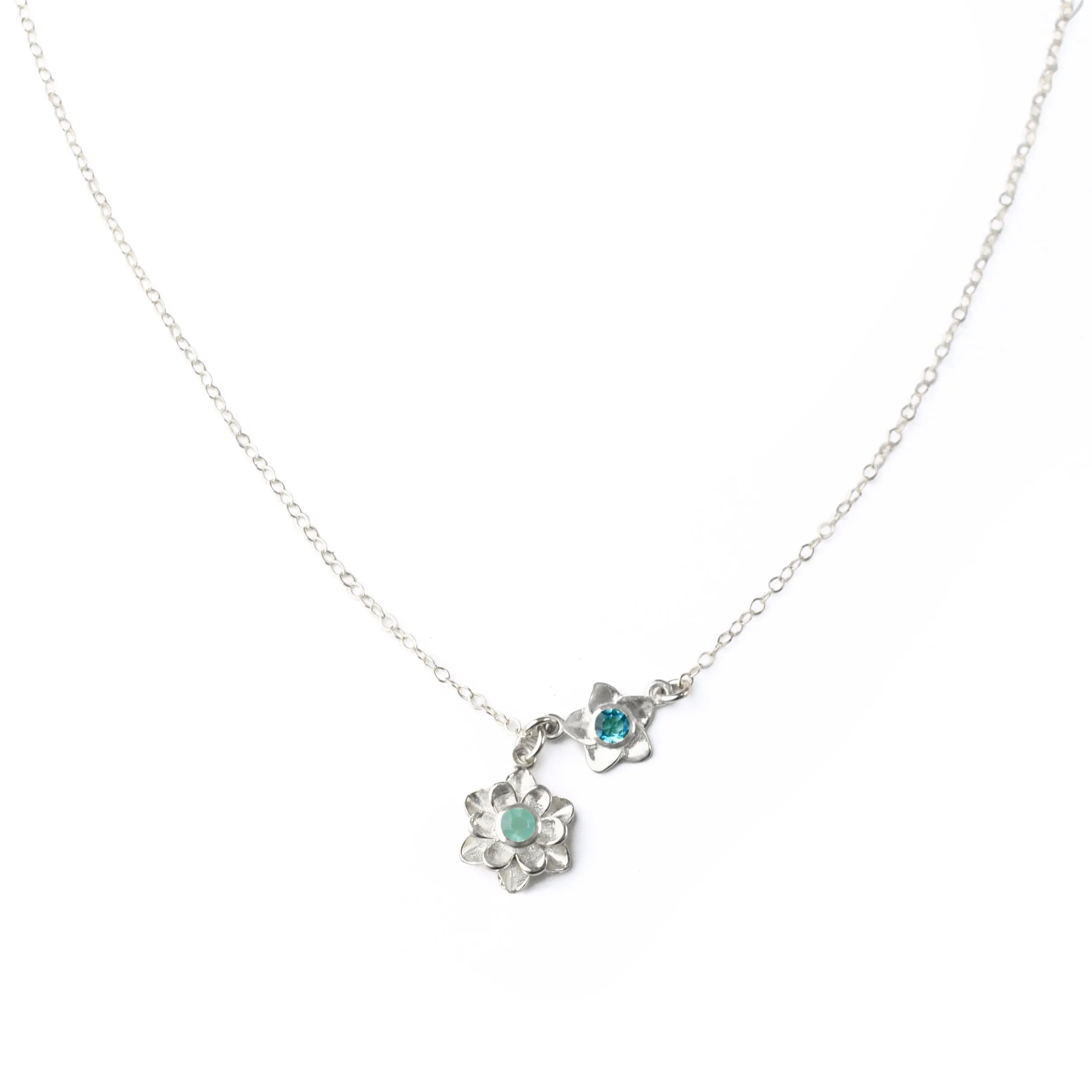 Bloom Lariat Style Birthstone Charm Necklace for Mom, Flower Pendants