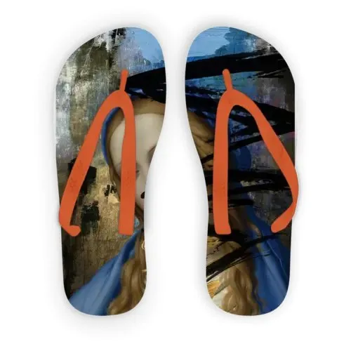 Blue Adult Flip Flops - Customizable Fabric Print, Durable & Lightweight