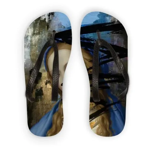 Blue Adult Flip Flops - Customizable Fabric Print, Durable & Lightweight