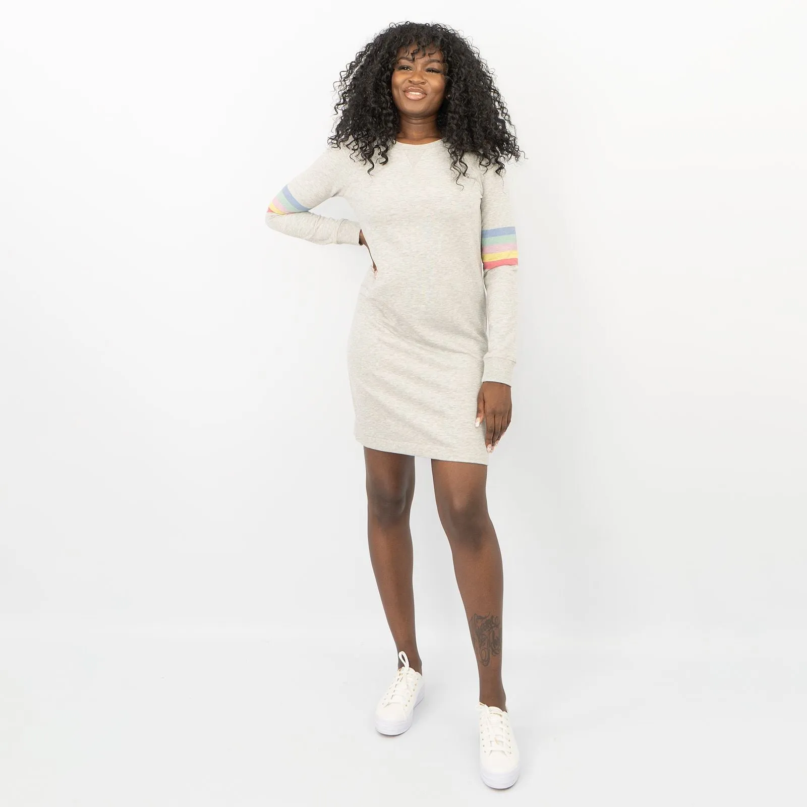 Boden Hannah Rainbow Sweatshirt Long Sleeve Jersey Short Dress