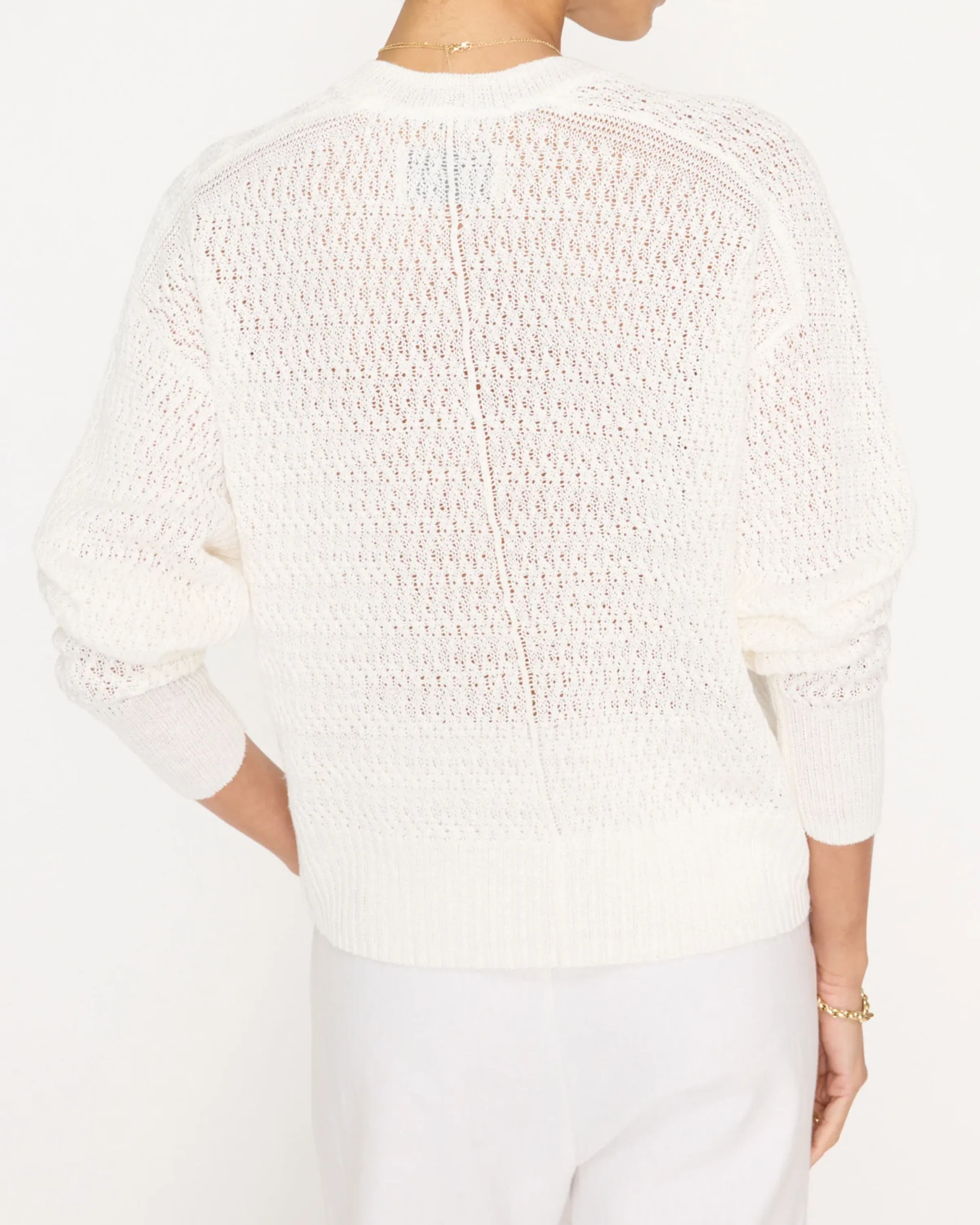 Brochu Walker Leia Open Stitch V-Neck Sweater in Pearl White