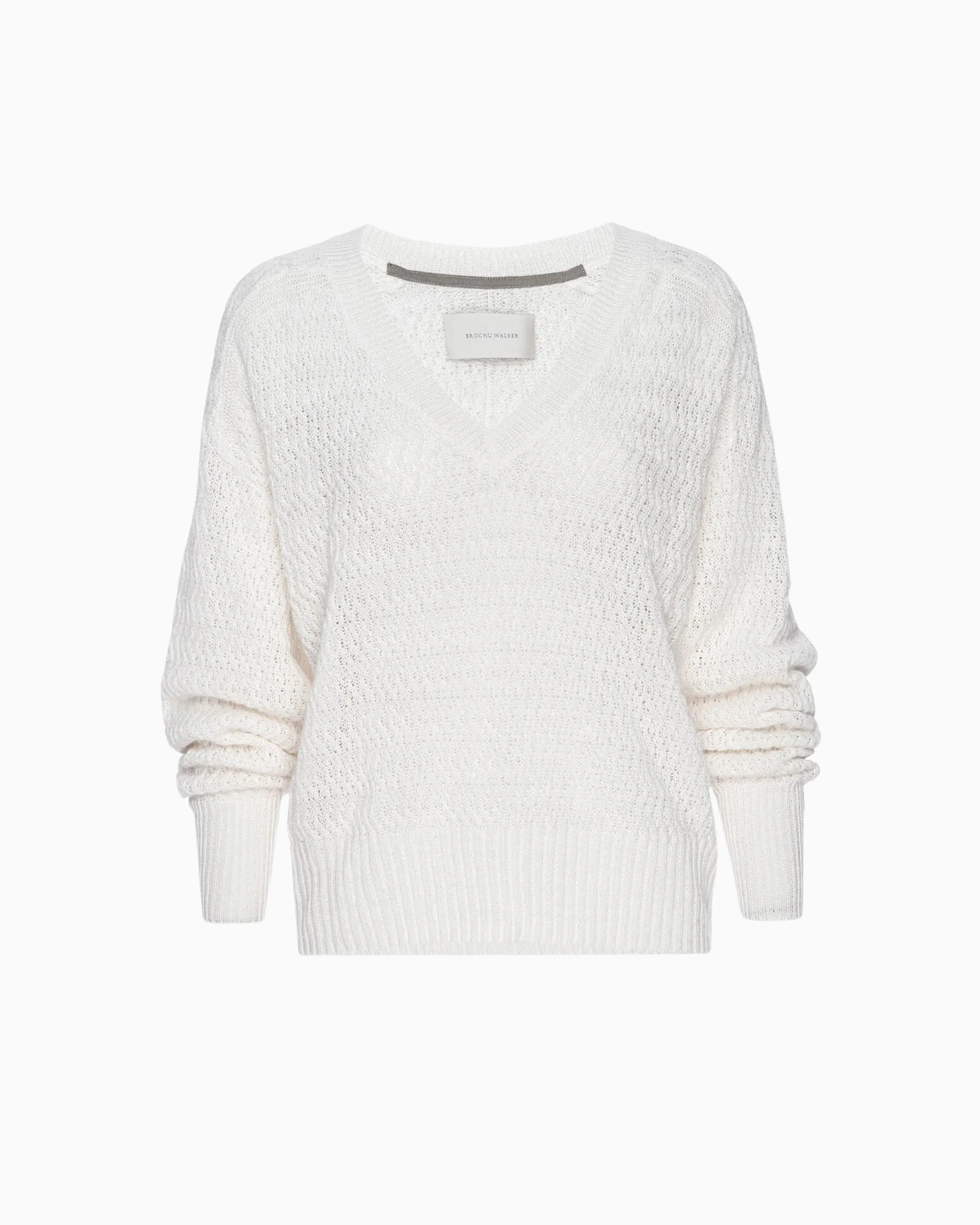 Brochu Walker Leia Open Stitch V-Neck Sweater in Pearl White