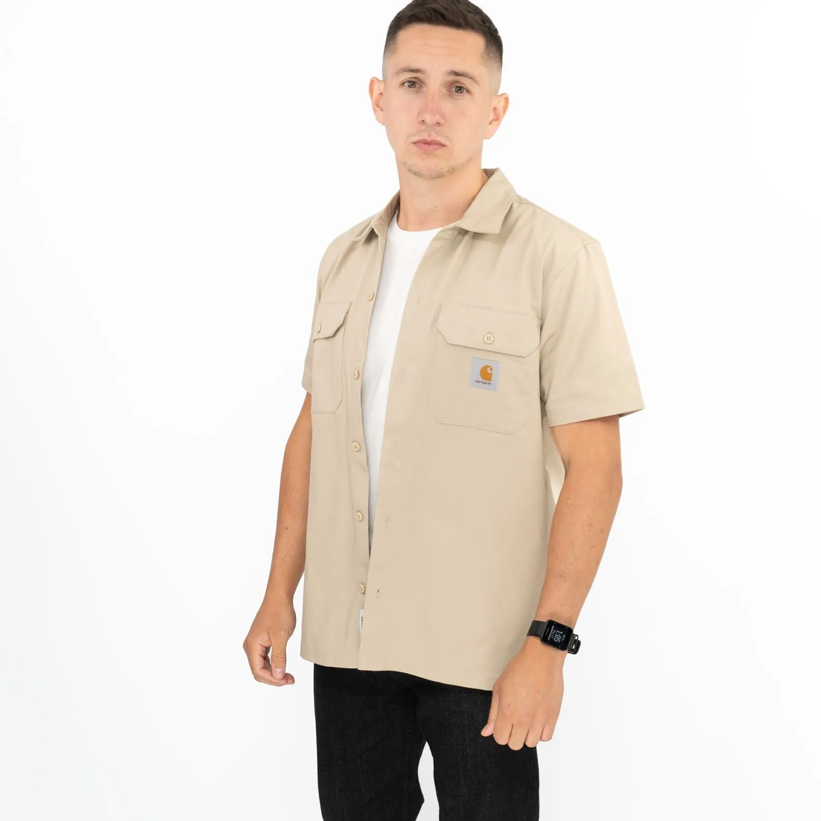 Carhartt WIP Men Master Beige Short Sleeve Button-Up Shirts