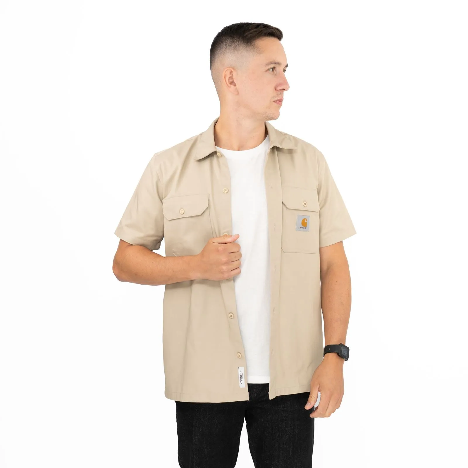 Carhartt WIP Men Master Beige Short Sleeve Button-Up Shirts