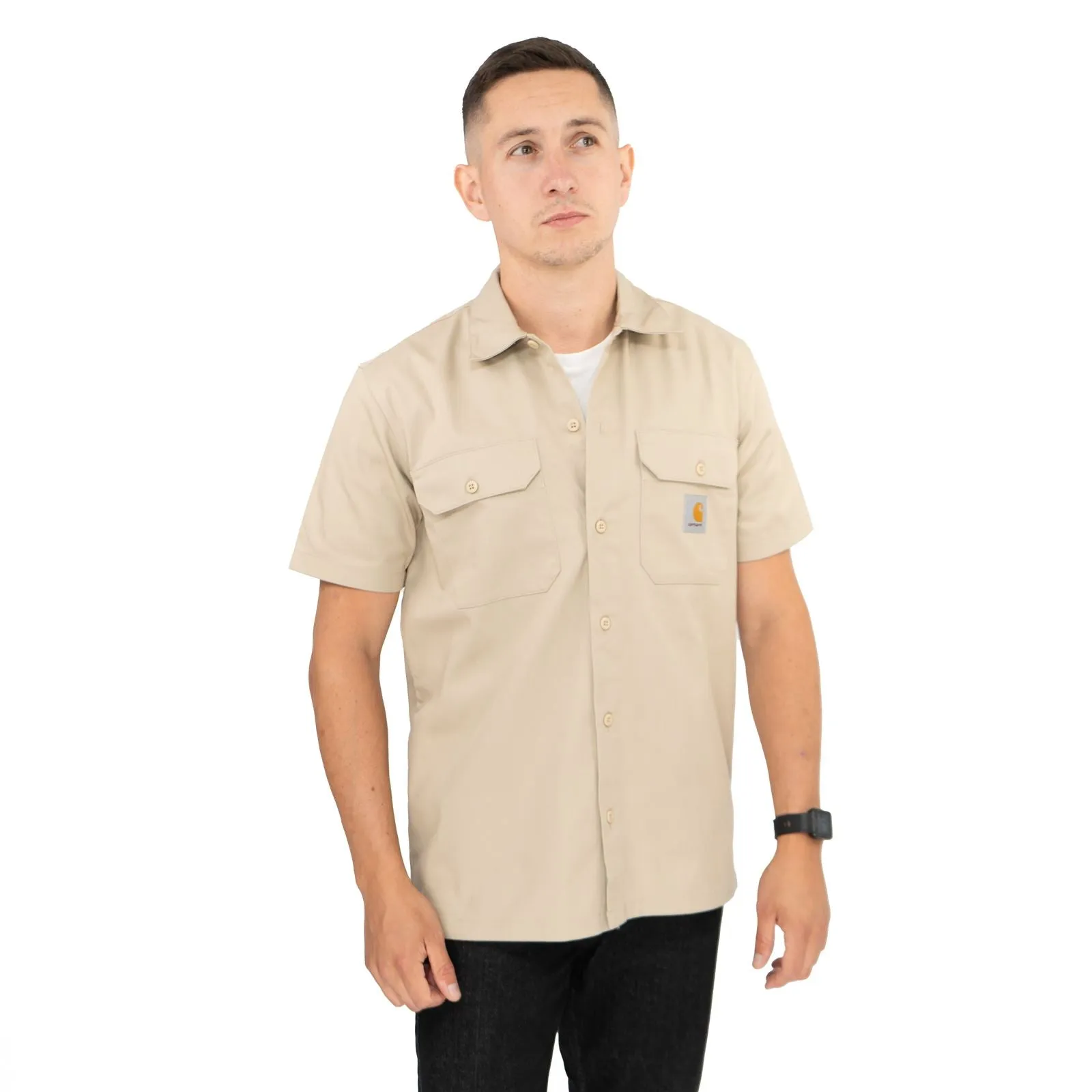 Carhartt WIP Men Master Beige Short Sleeve Button-Up Shirts