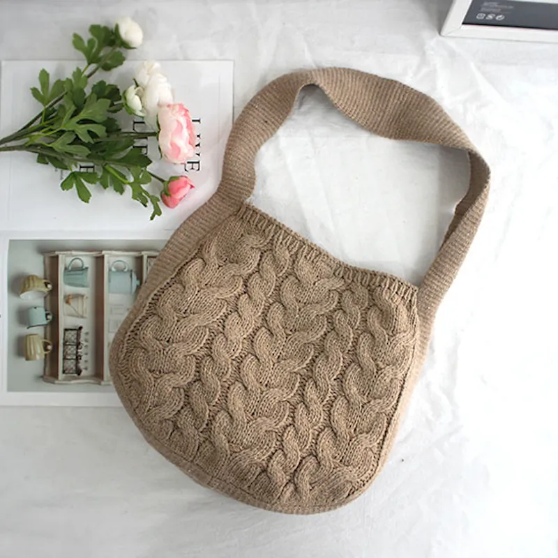 Elena Handbags Knit Patterned Cotton Shoulder Bag