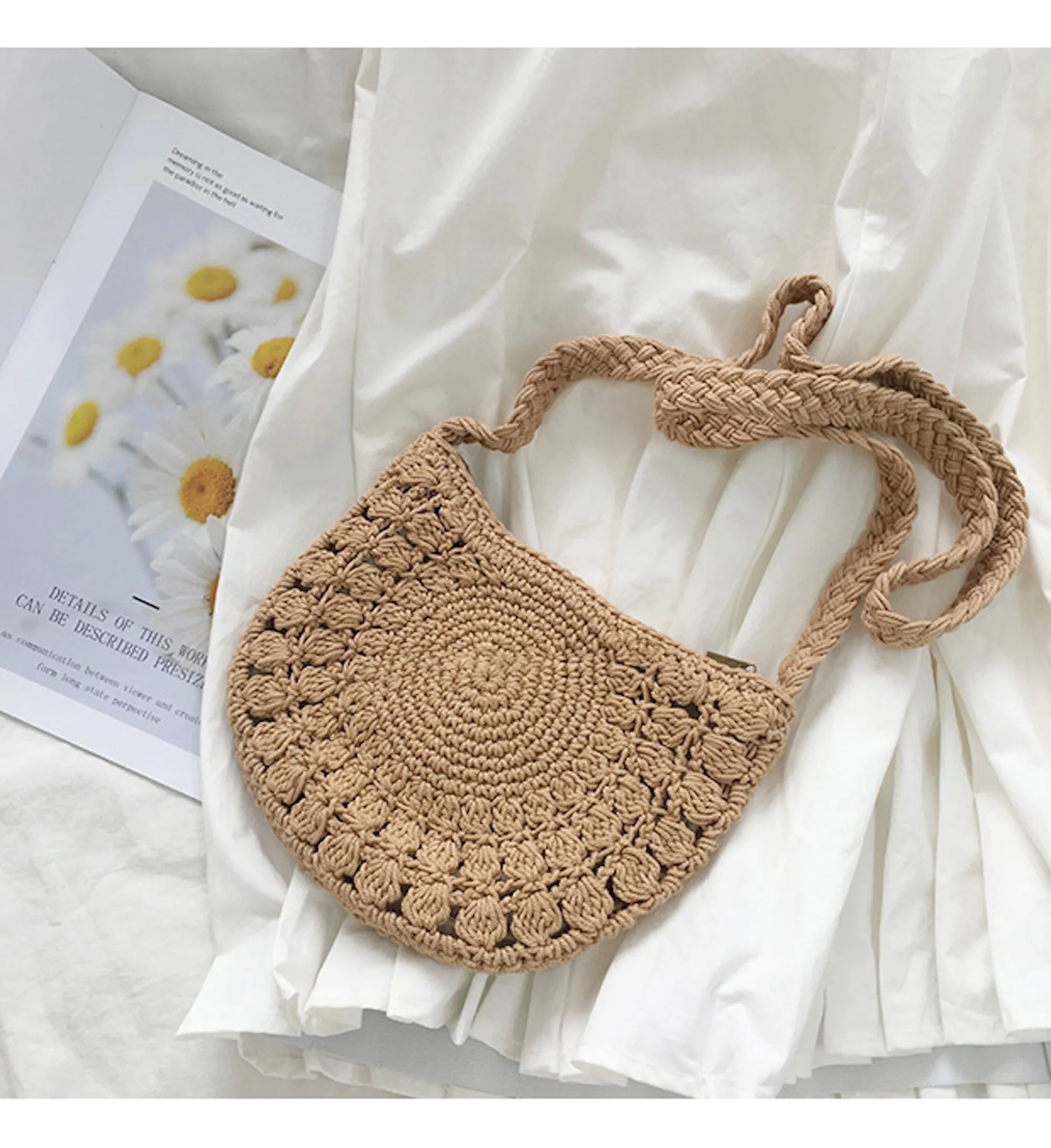 Elena Handbags Small Boho Cotton Knitted Shoulder Bag