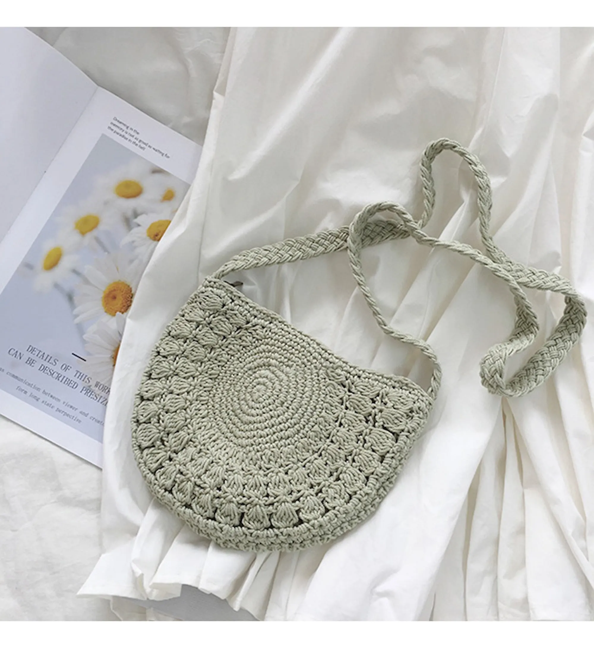 Elena Handbags Small Boho Cotton Knitted Shoulder Bag