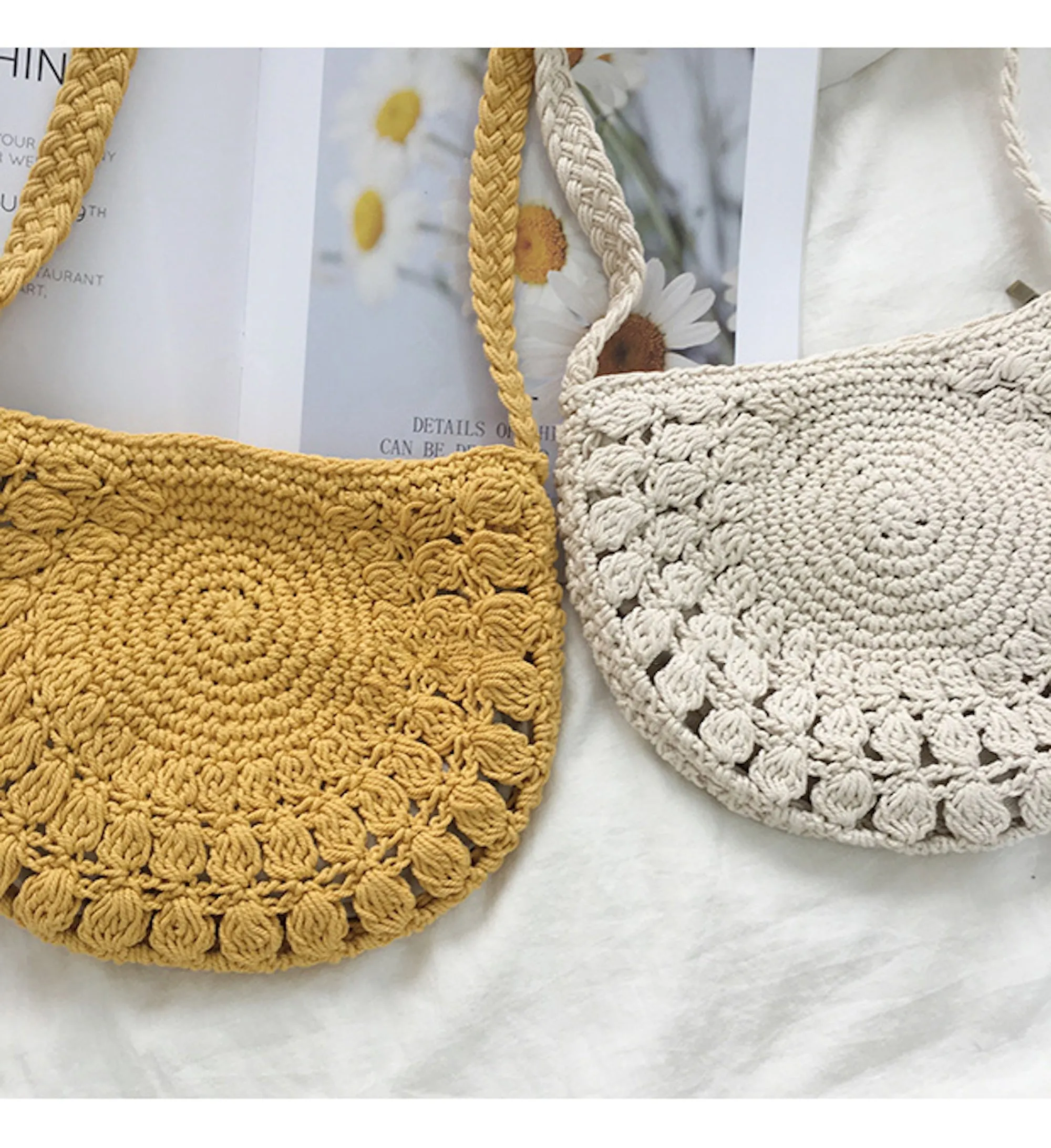 Elena Handbags Small Boho Cotton Knitted Shoulder Bag