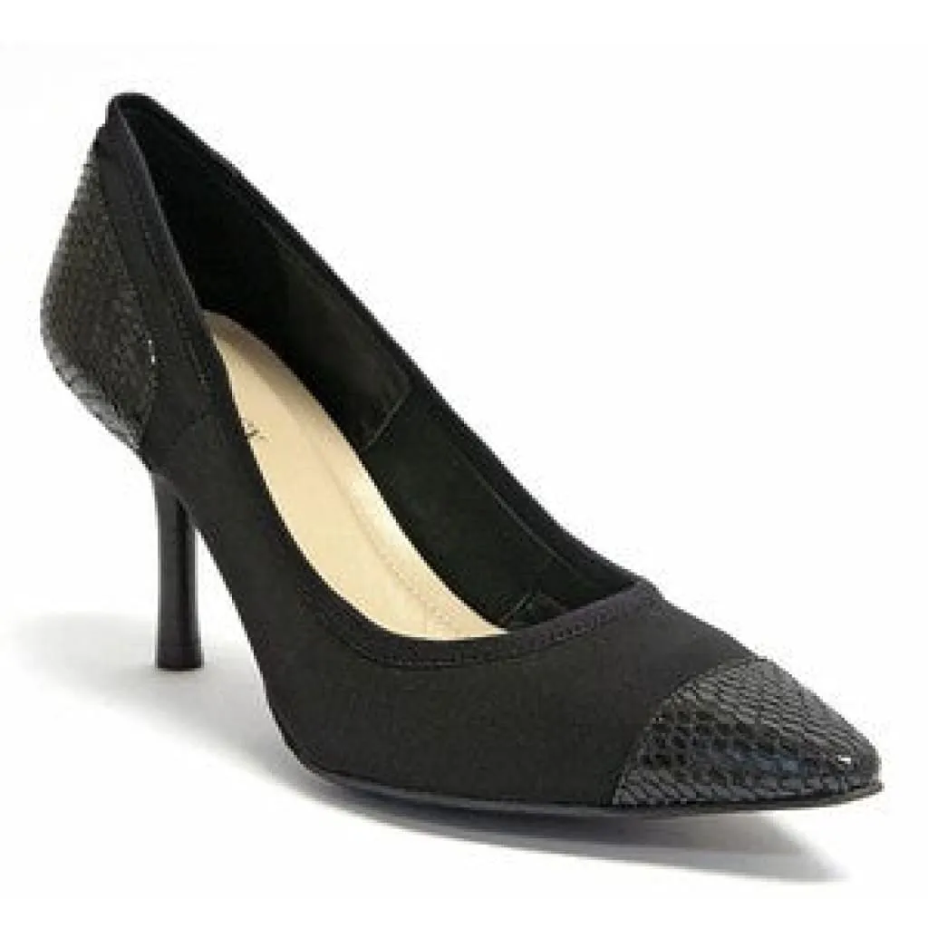 ELLEN TRACY Pari Snake-Embossed Cap Toe Pump  •Black•