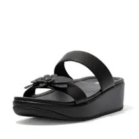 FitFlop Fino Sleek Floral Slide Sandals - All Black