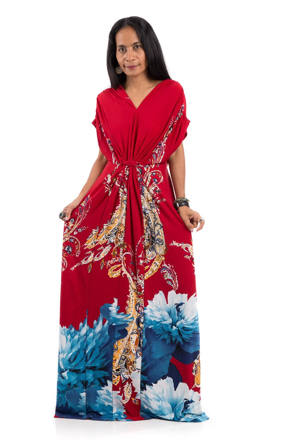 Floral dress - Red maxi dress with flower print