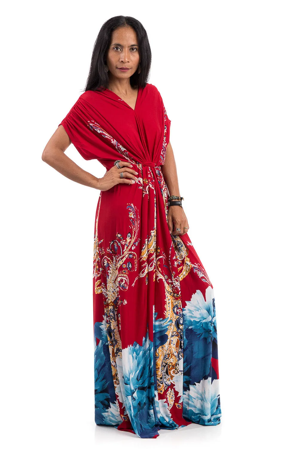 Floral dress - Red maxi dress with flower print