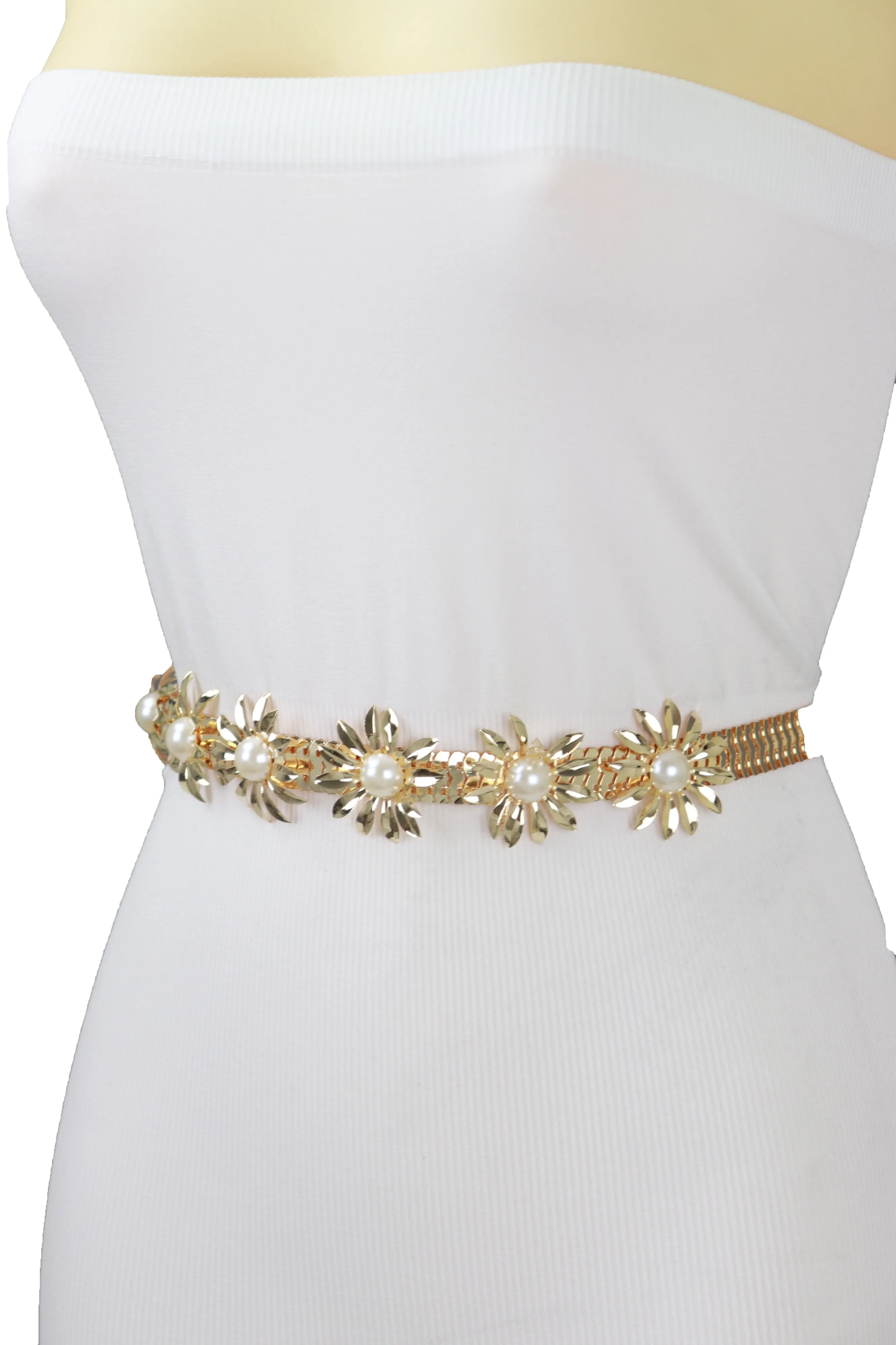 Gold Metal Waistband Fashion Belt Flower Charms S M