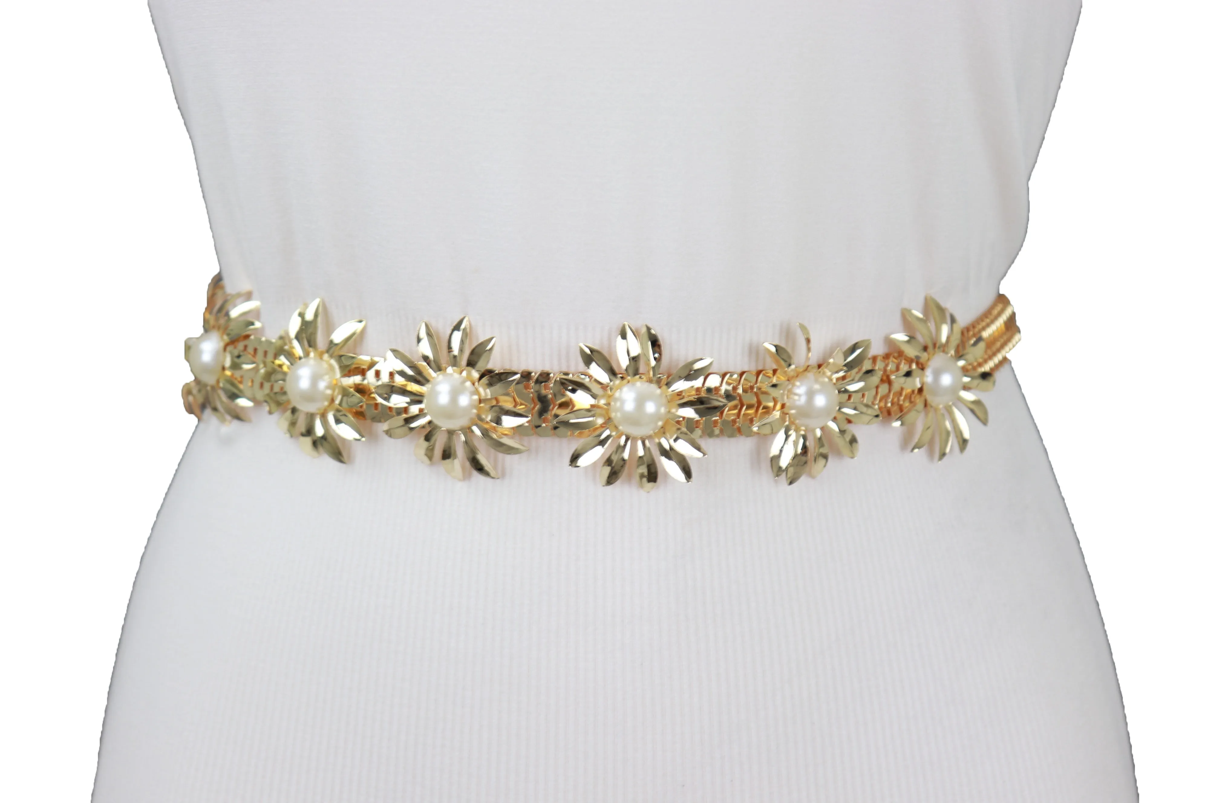 Gold Metal Waistband Fashion Belt Flower Charms S M