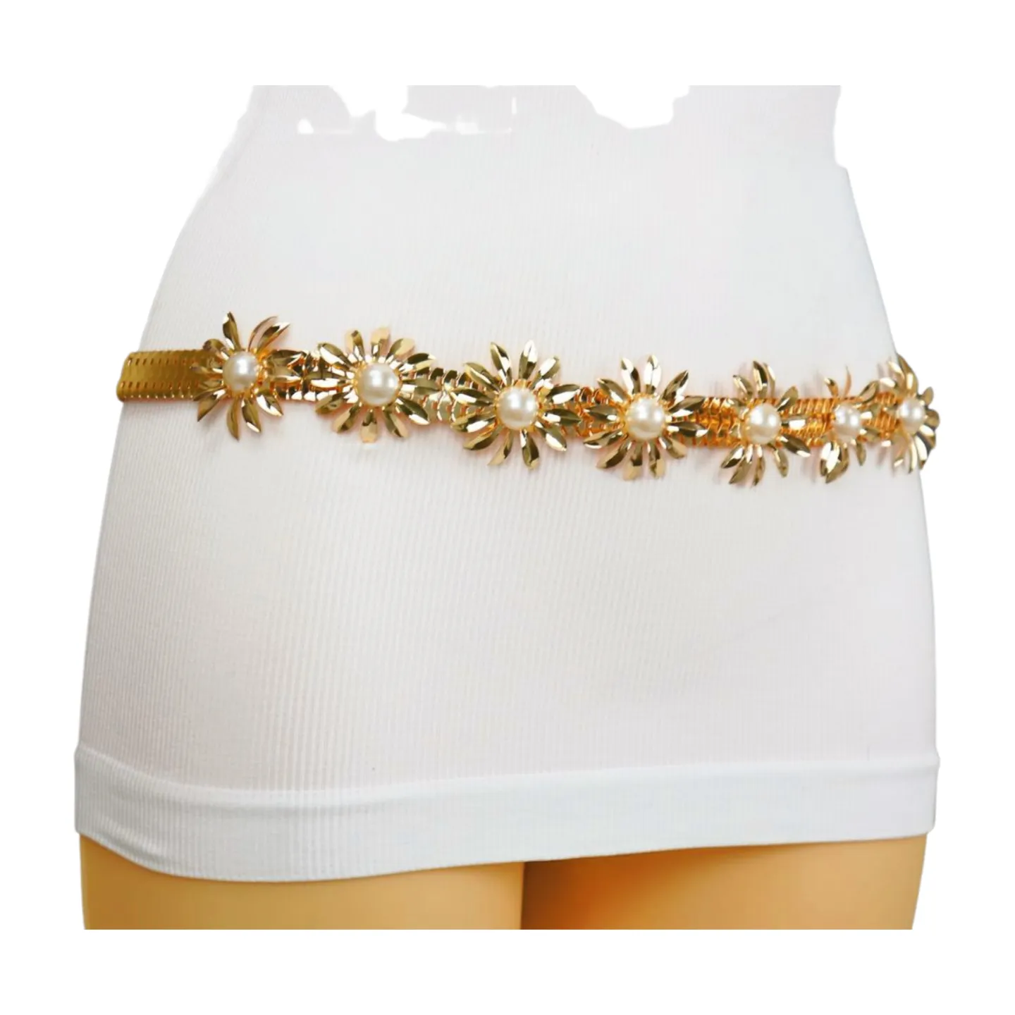 Gold Metal Waistband Fashion Belt Flower Charms S M