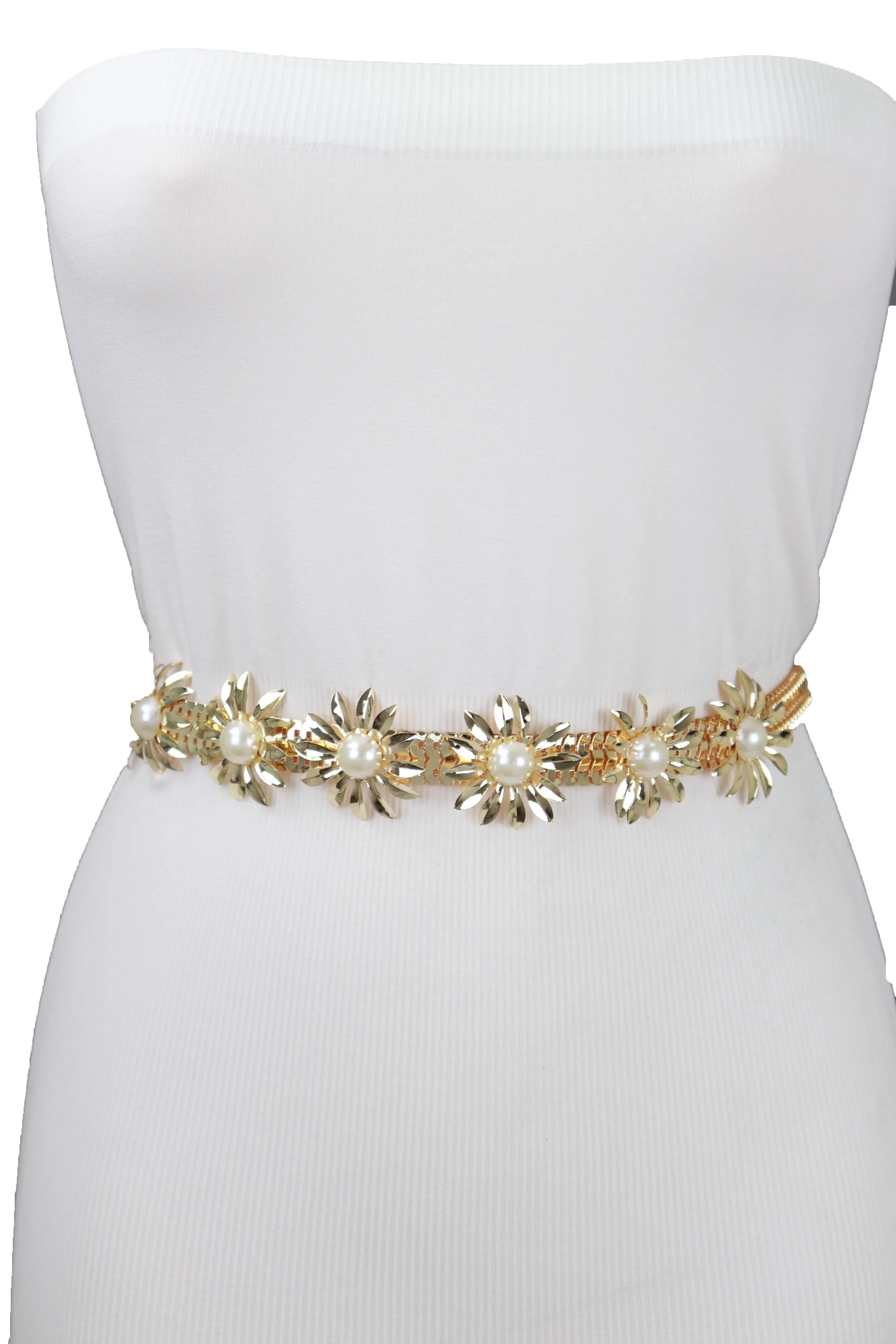 Gold Metal Waistband Fashion Belt Flower Charms S M