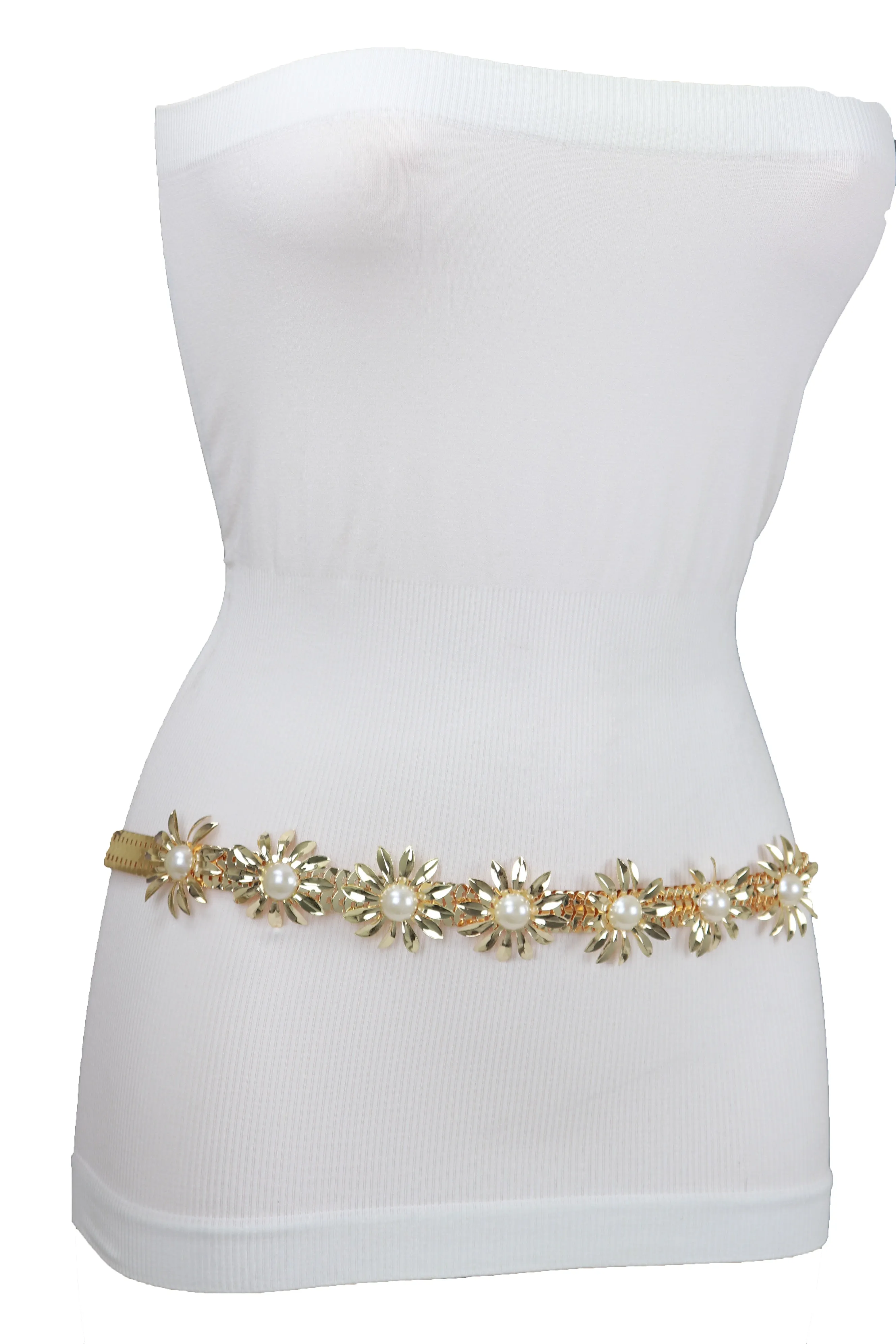 Gold Metal Waistband Fashion Belt Flower Charms S M