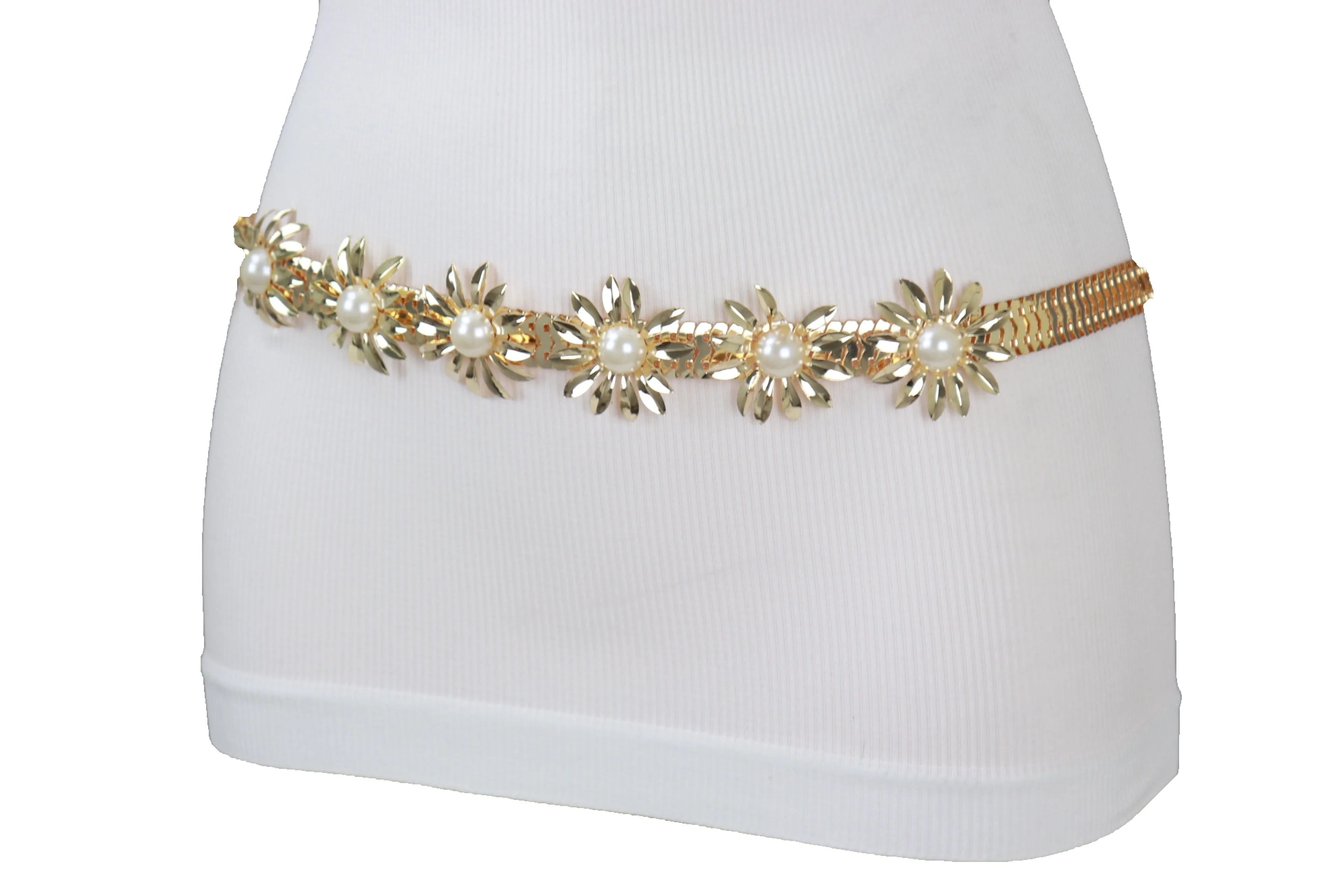 Gold Metal Waistband Fashion Belt Flower Charms S M