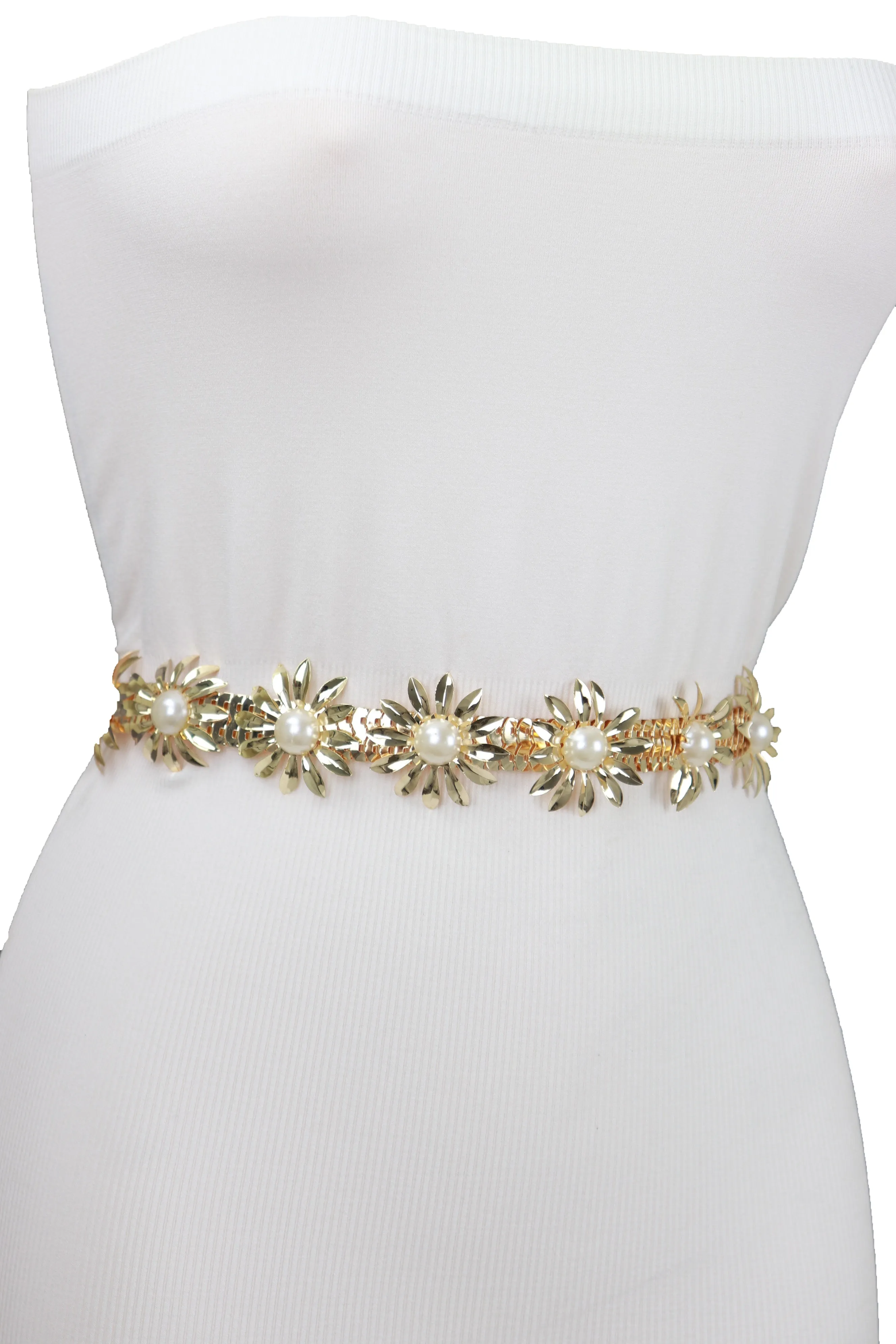 Gold Metal Waistband Fashion Belt Flower Charms S M