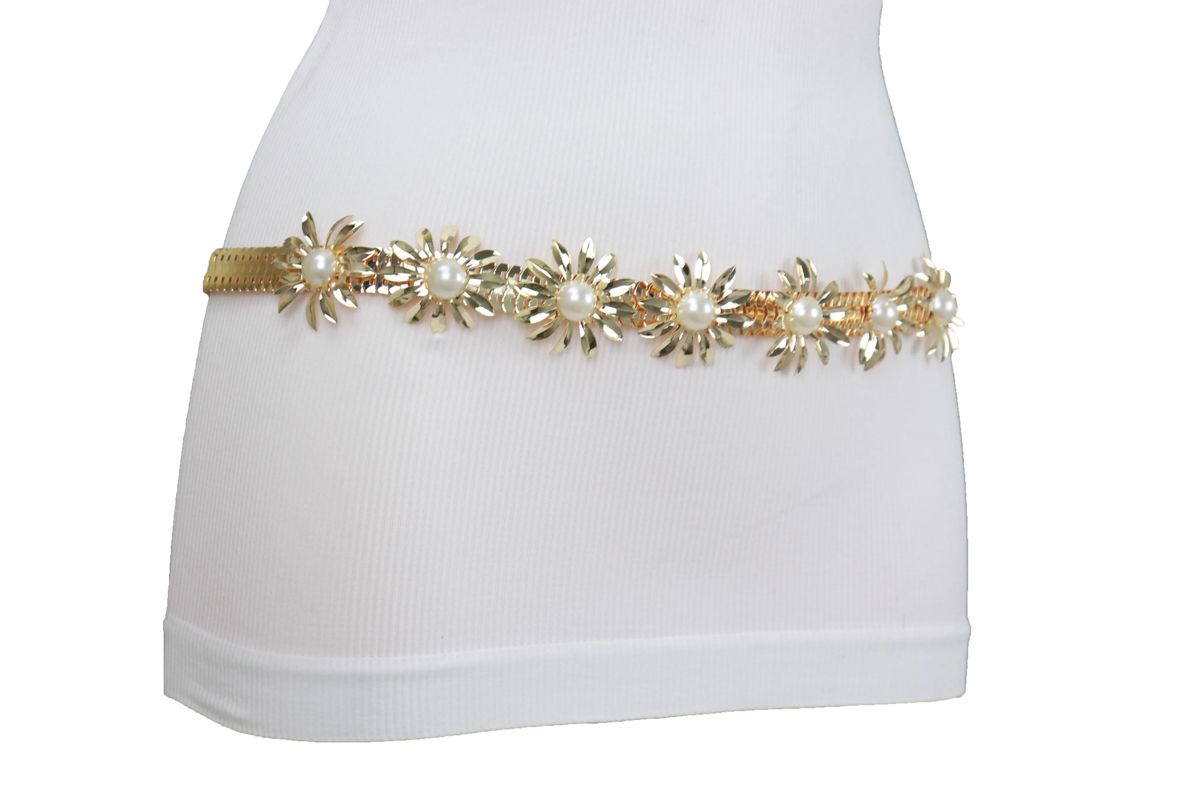 Gold Metal Waistband Fashion Belt Flower Charms S M