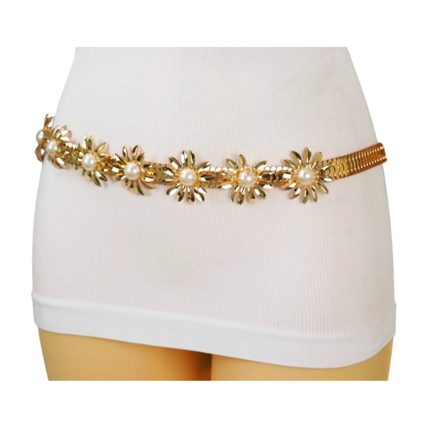 Gold Metal Waistband Fashion Belt Flower Charms S M