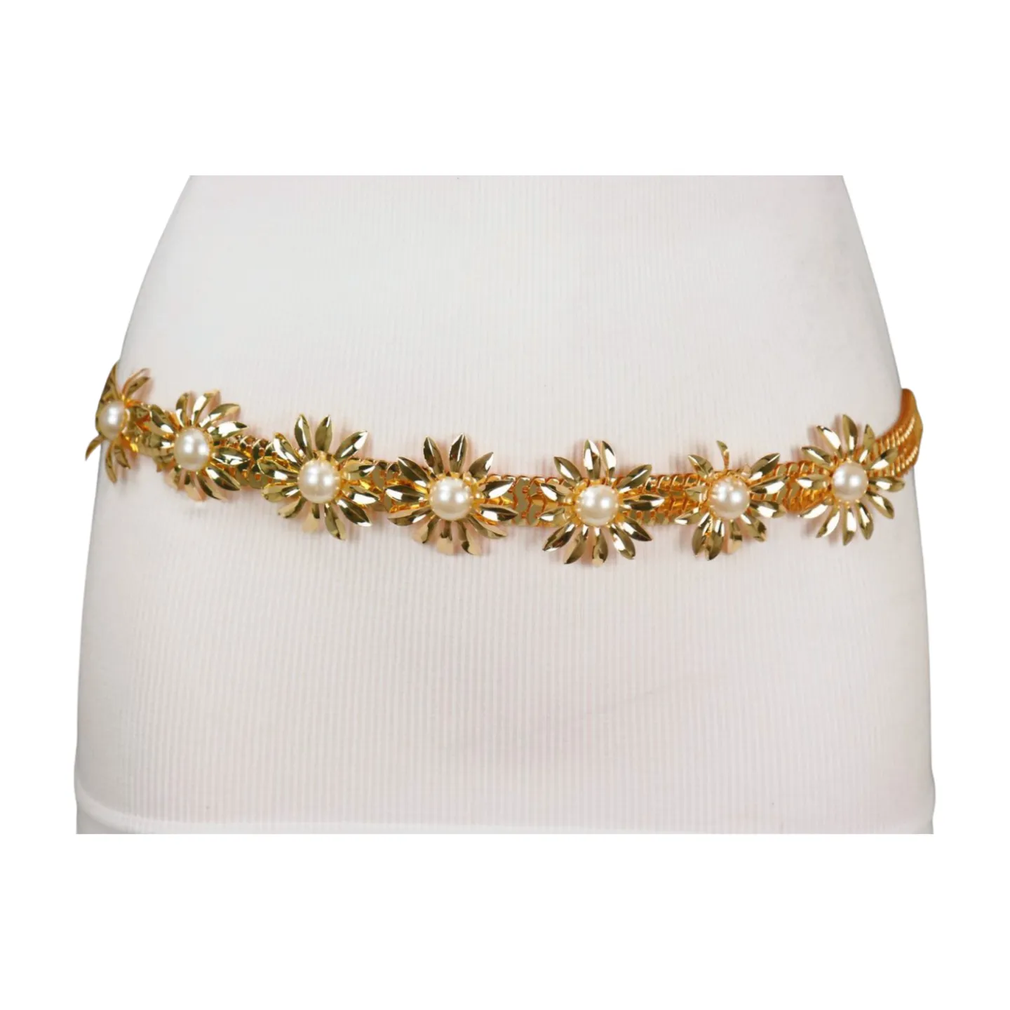 Gold Metal Waistband Fashion Belt Flower Charms S M