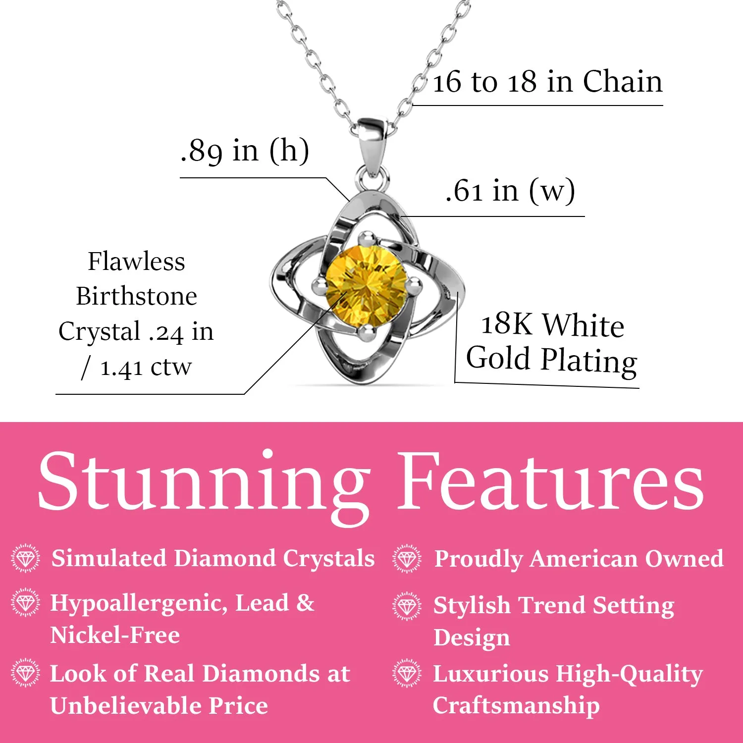 Infinity 18k White Gold Plated Birthstone Flower Necklace with Simulated Diamond Crystals