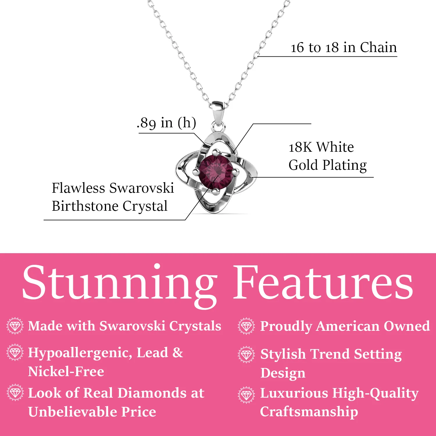 Infinity 18k White Gold Plated Birthstone Flower Necklace with Simulated Diamond Crystals