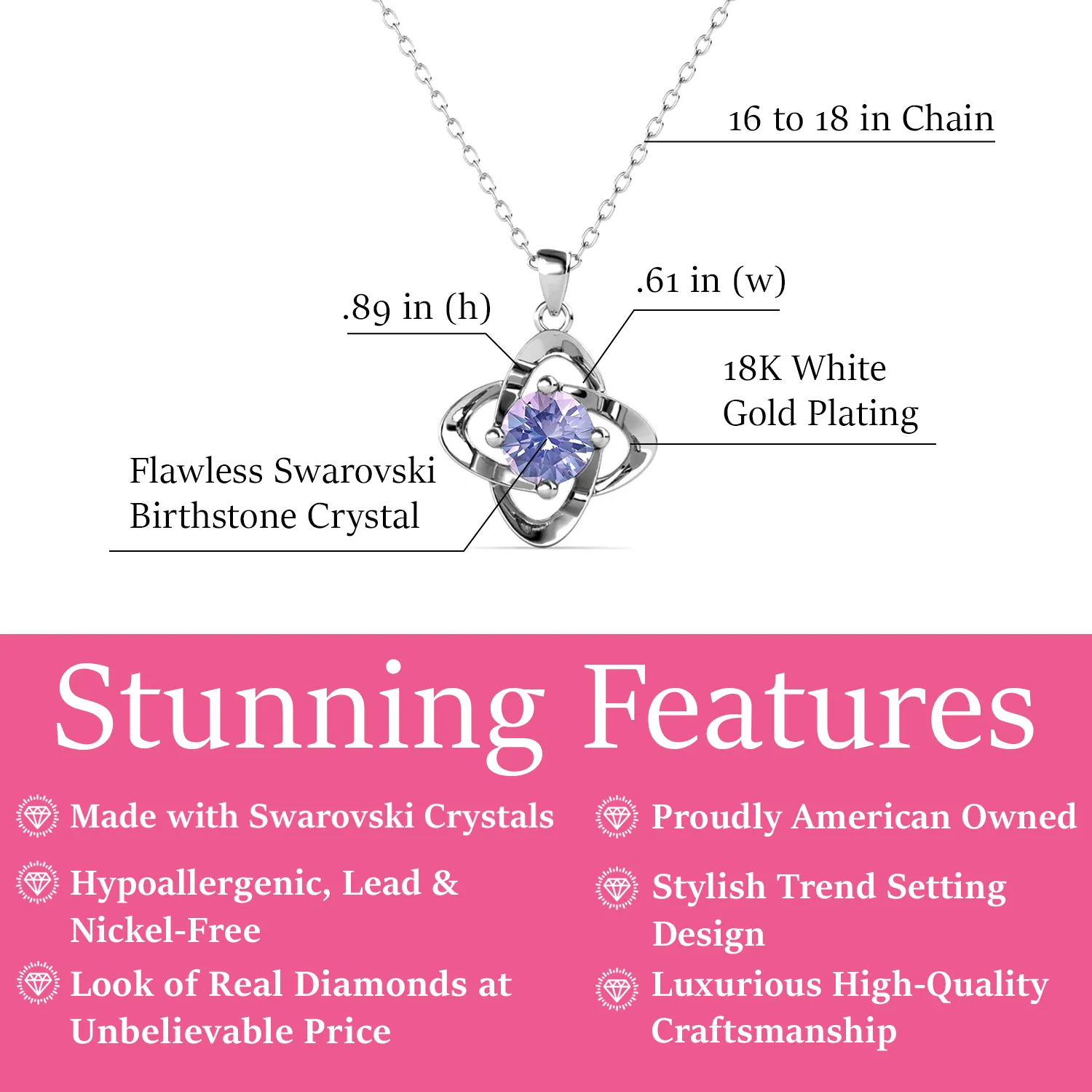 Infinity 18k White Gold Plated Birthstone Flower Necklace with Simulated Diamond Crystals